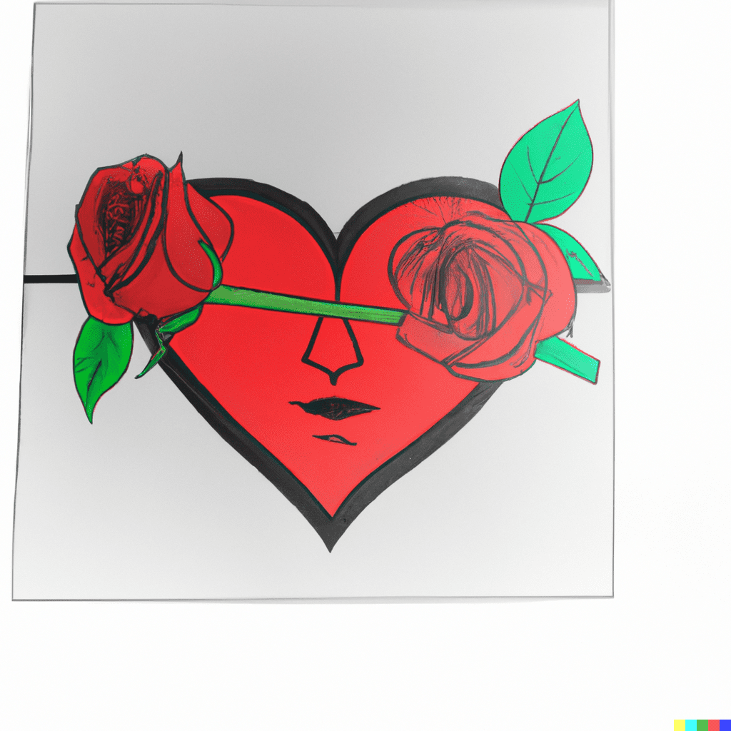 Dibujo de corazón rojo con ojos en forma de rosa